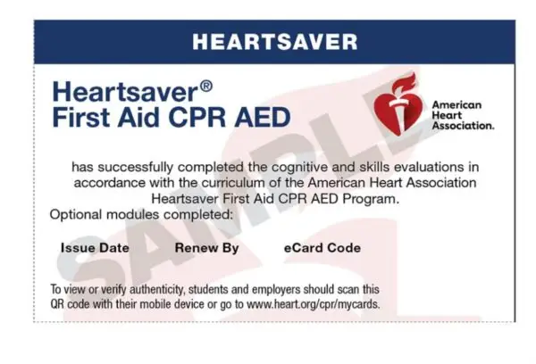 First Aid CPR AED Certification Card First Aid CPR AED Certification